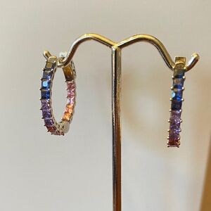 Jacmel JCM 925 Sterling Silver Multicolor CZ Inside Out Hoop Earrings